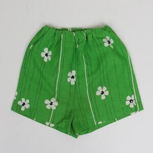 Vintage 1970s Flower Print Cotton Barkcloth Elastic Waist Shorts Size 8/10